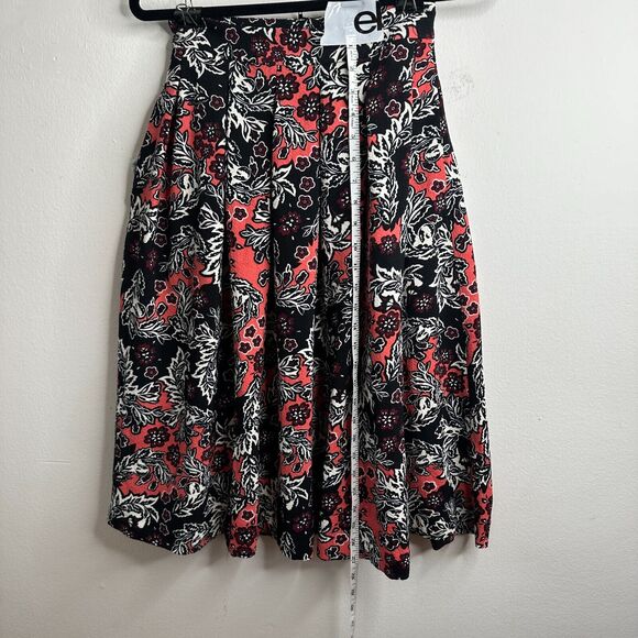 NWT H&M Flare Floral Print Peach Black & White Pleated Midi-Skirt Pockets 2 - Picture 12 of 13